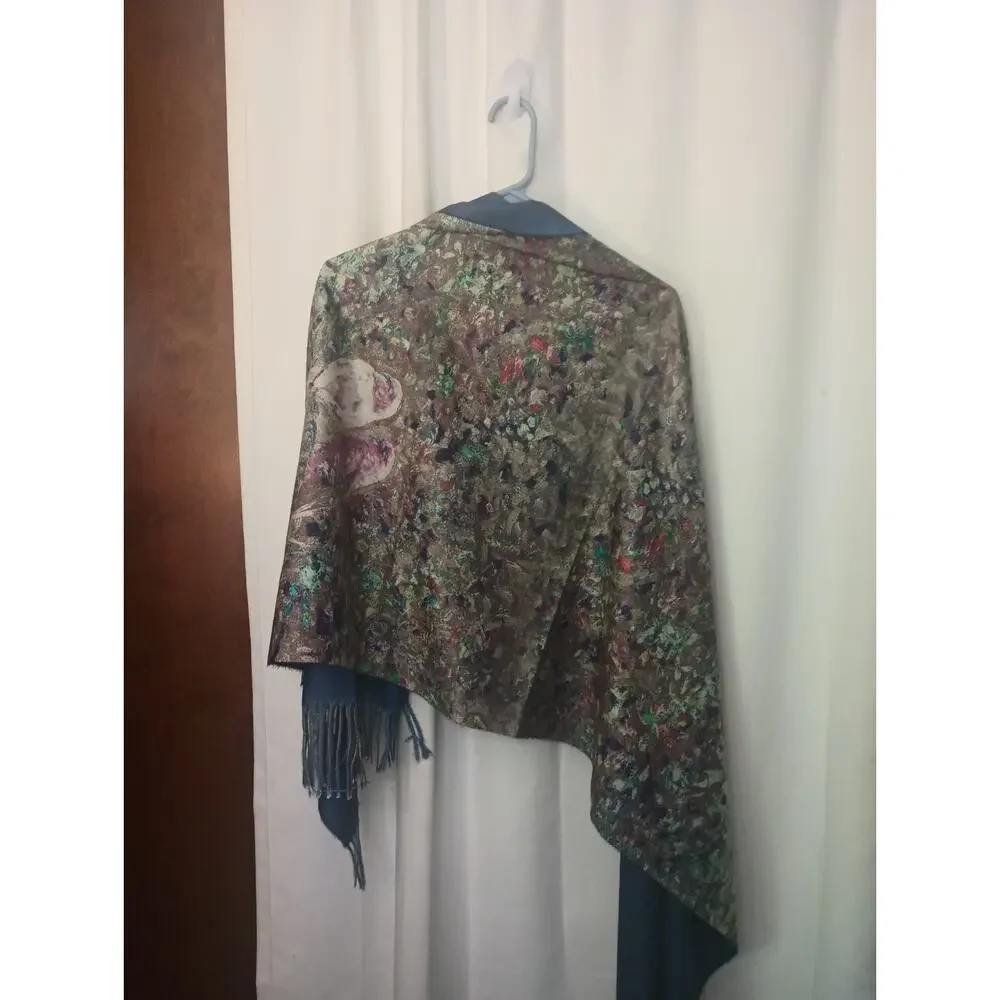 Womens Artsy Bird Scarf Shawl Viscose Cashmere Colorful Whimsical Boho Cozy